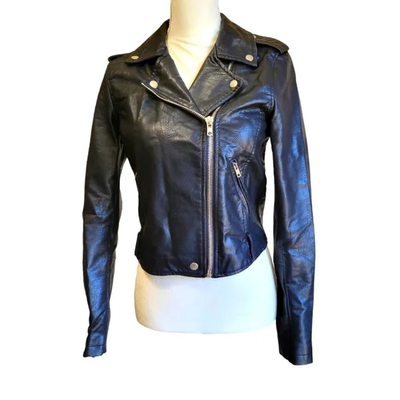 BLACK Faux Leather Moto Jacket Women's Size Small - Picture 1 of 16